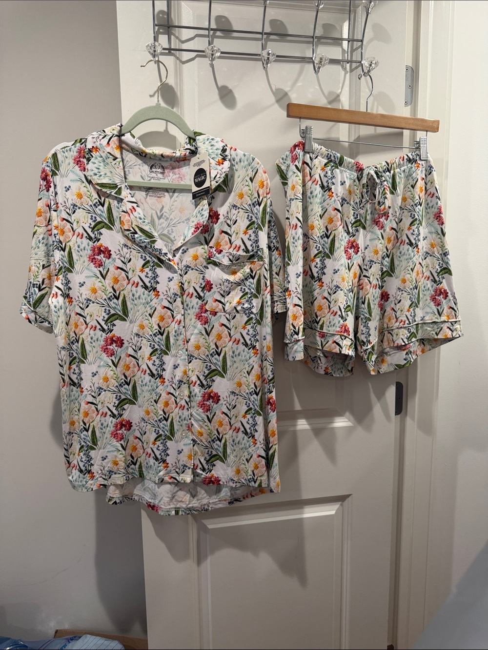 Women’s Bamboo Floral Button-Front Short Pajama Set XL by Made with Magic